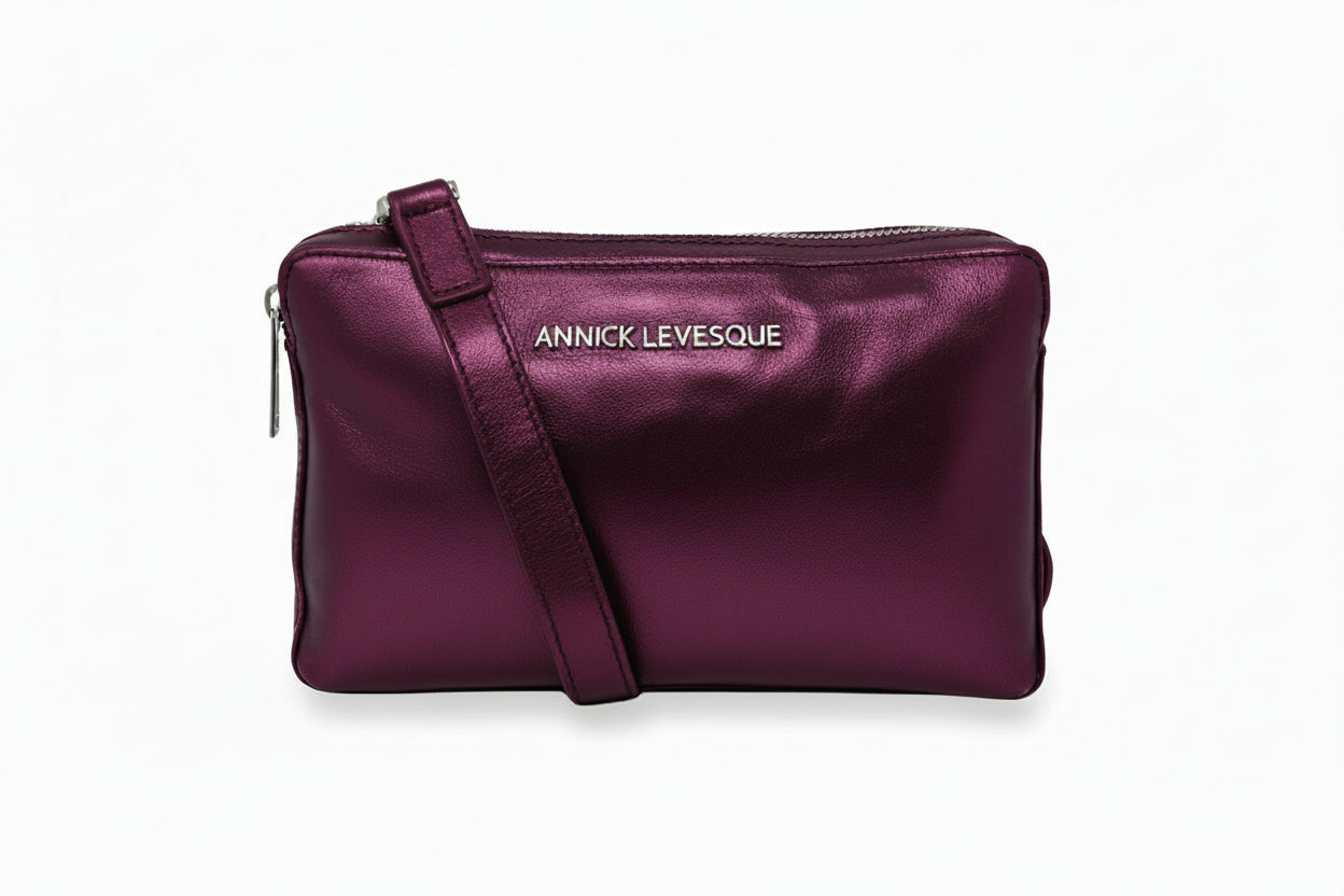 Petit sac bandoulière en cuir aubergine - Annie