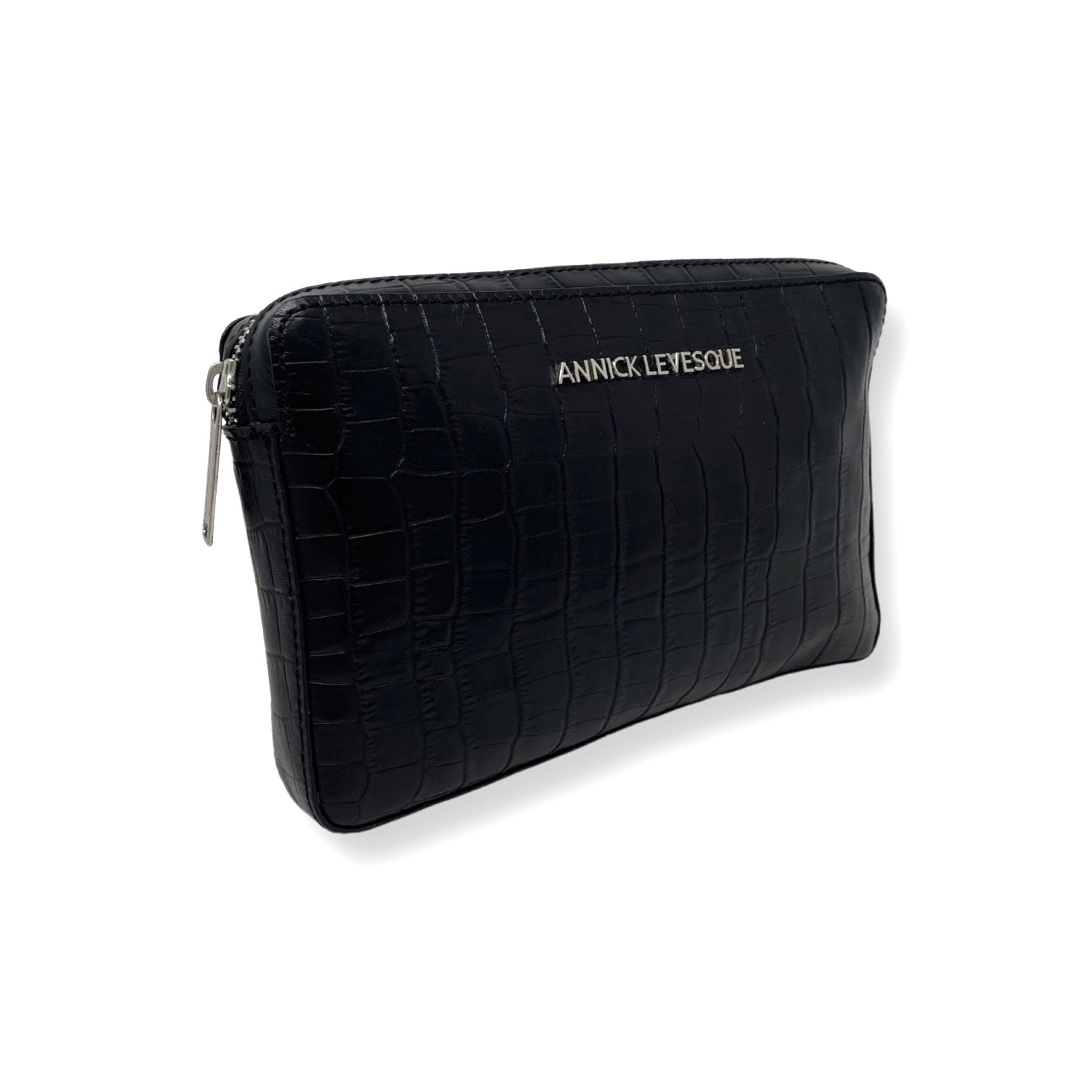 Petit sac bandoulière en Cuir Annie, Noir embossé