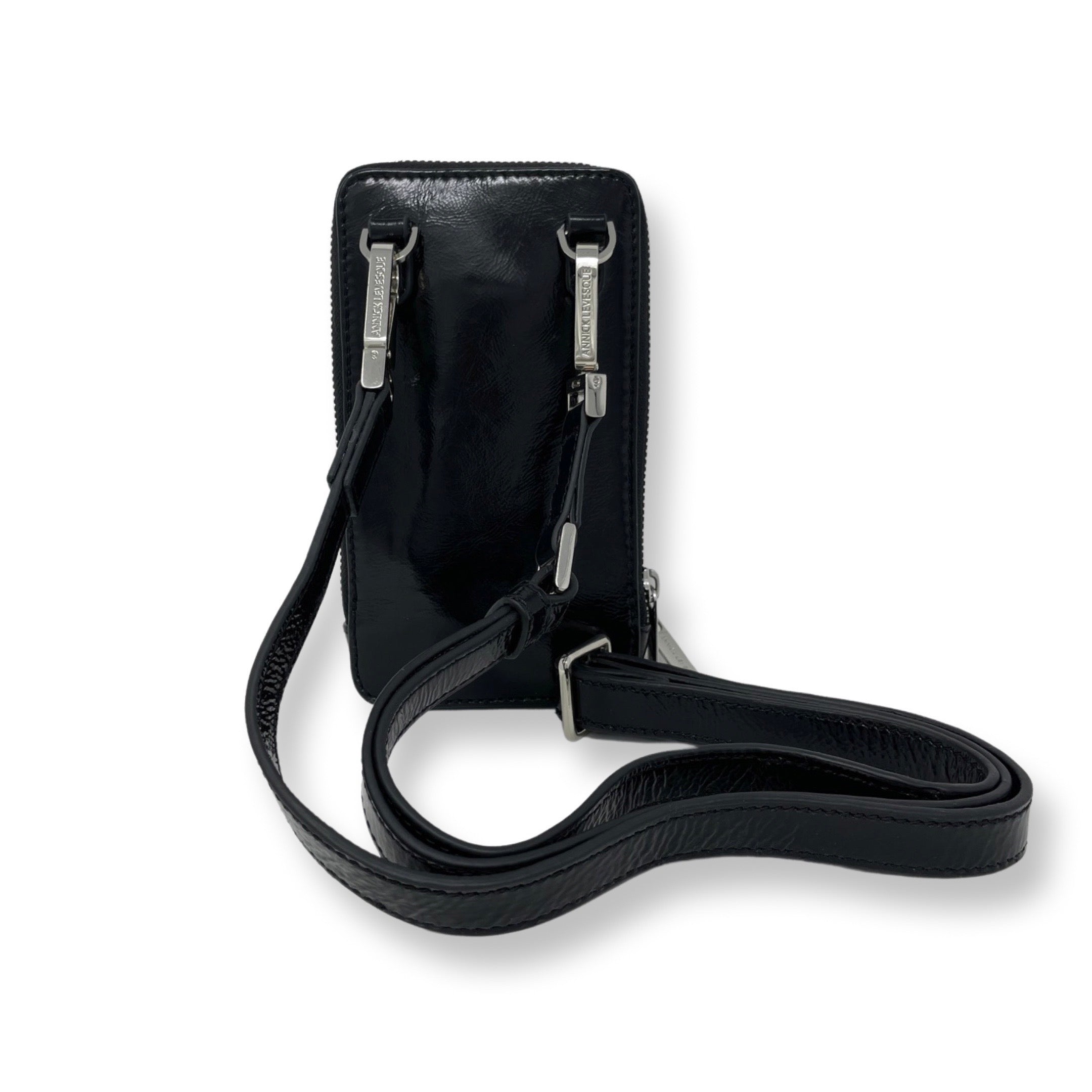 Petit sac à bandoulière en cuir vernis noir vernis - Marie-Josée