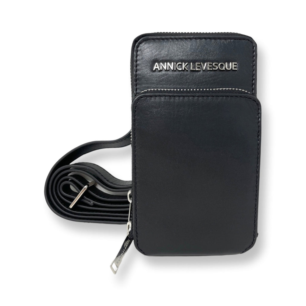 Petit Sac à Bandoulière en Cuir Véritable Noir, Marie-Josée