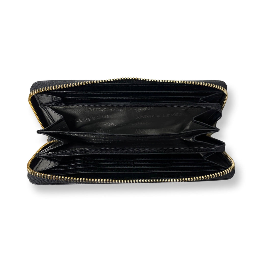 Petit Portefeuille en cuir véritable Noir Embossé Croco, Carla
