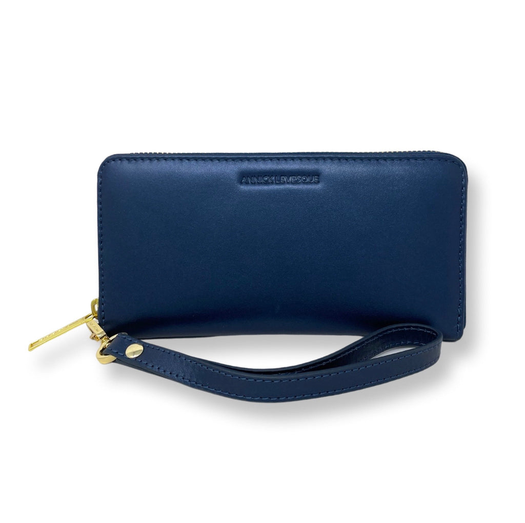 Portefeuille en cuir véritable Bleu Marine, Carla