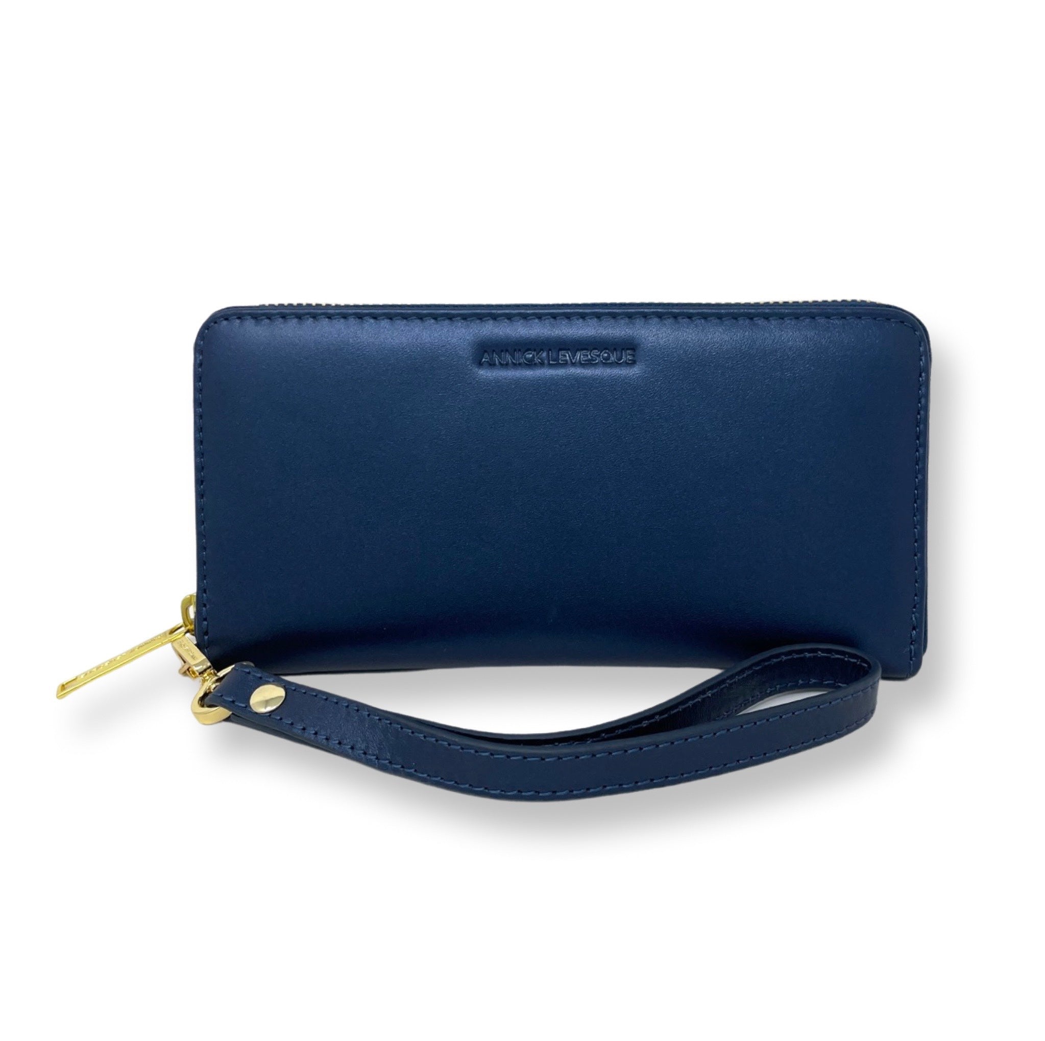 Portefeuille en cuir véritable Bleu Marine, Carla