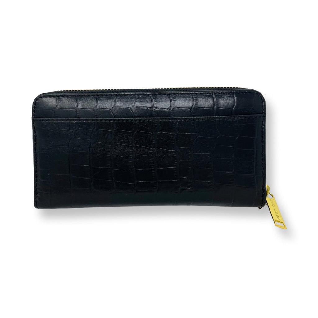 Petit Portefeuille en cuir véritable Noir Embossé Croco, Carla
