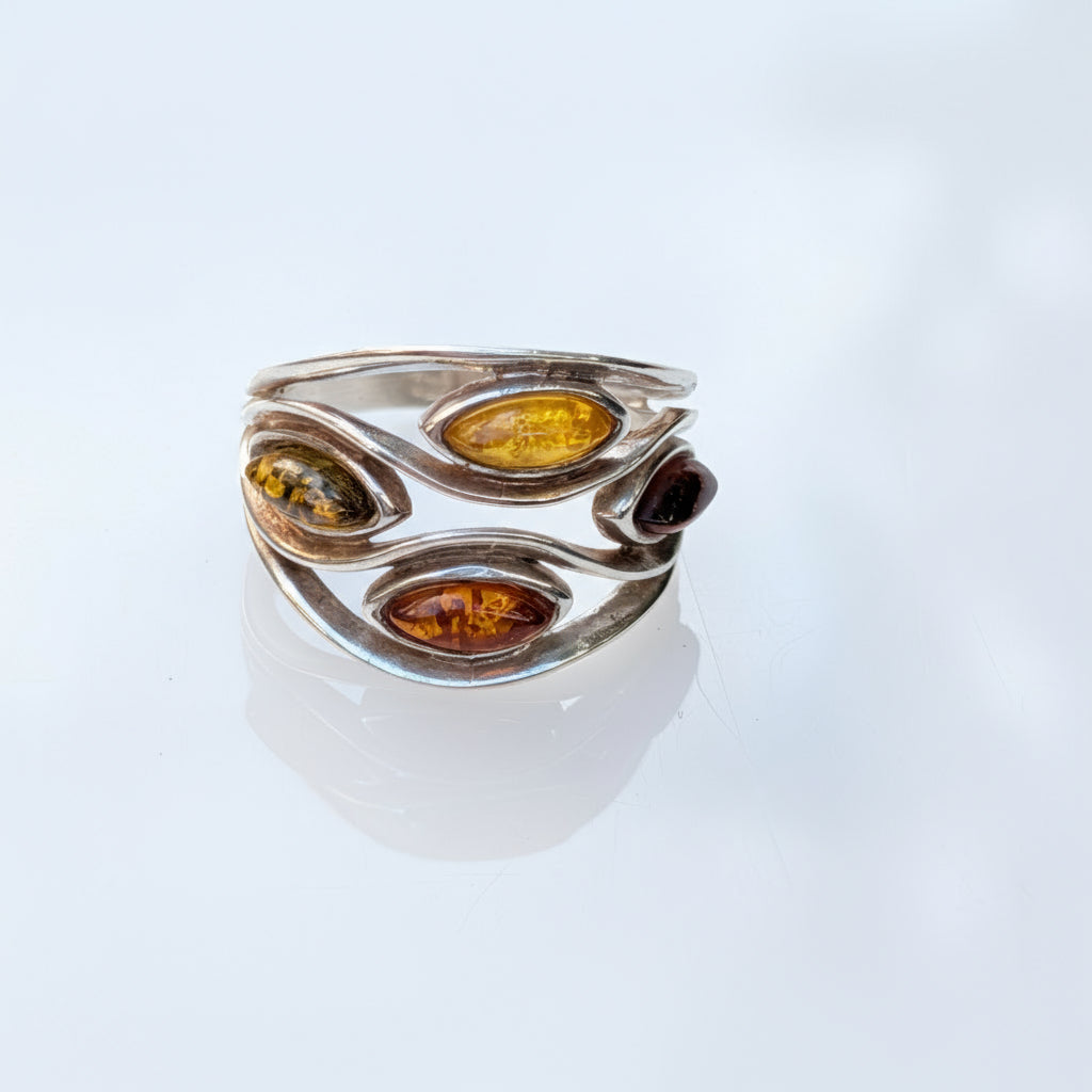 Amber Current Ring — Baltic Amber & Sterling Silver