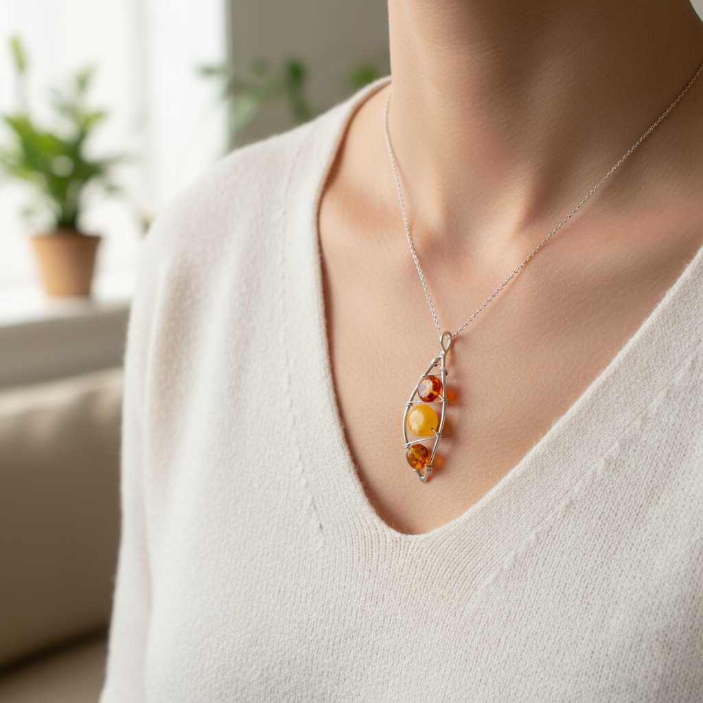 Heliad Pendant — Baltic Amber & Sterling Silver