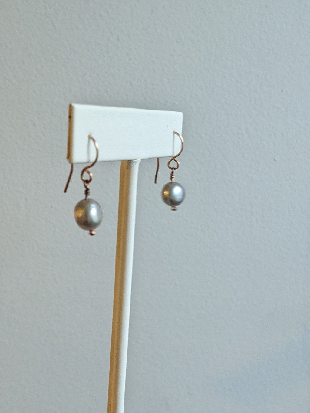 Gray Pearl Earrings — Rose Gold Fill