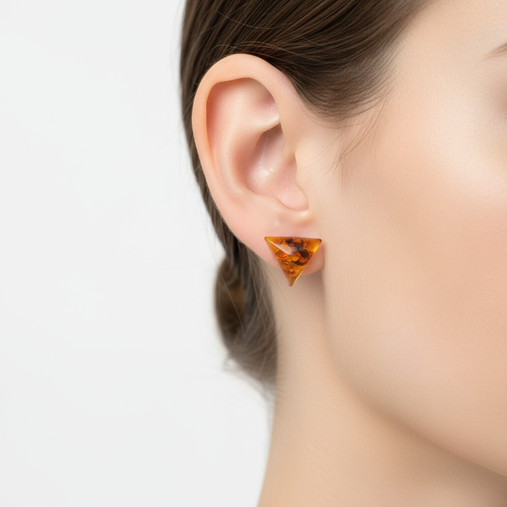 Amber Delta Studs — Baltic Amber & Sterling Silver