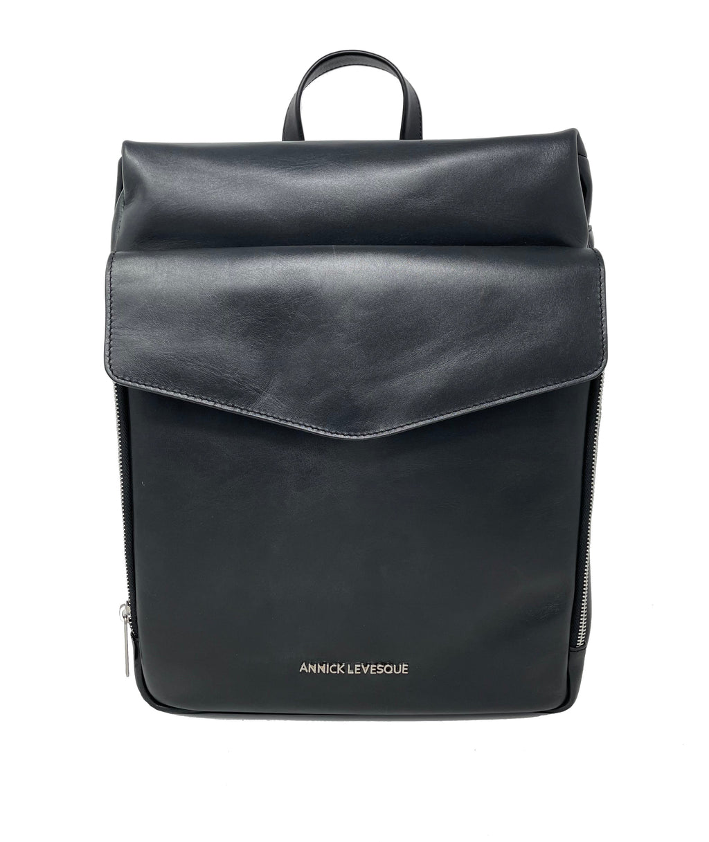Grand Sac à dos en Cuir véritable Noir | Léanne