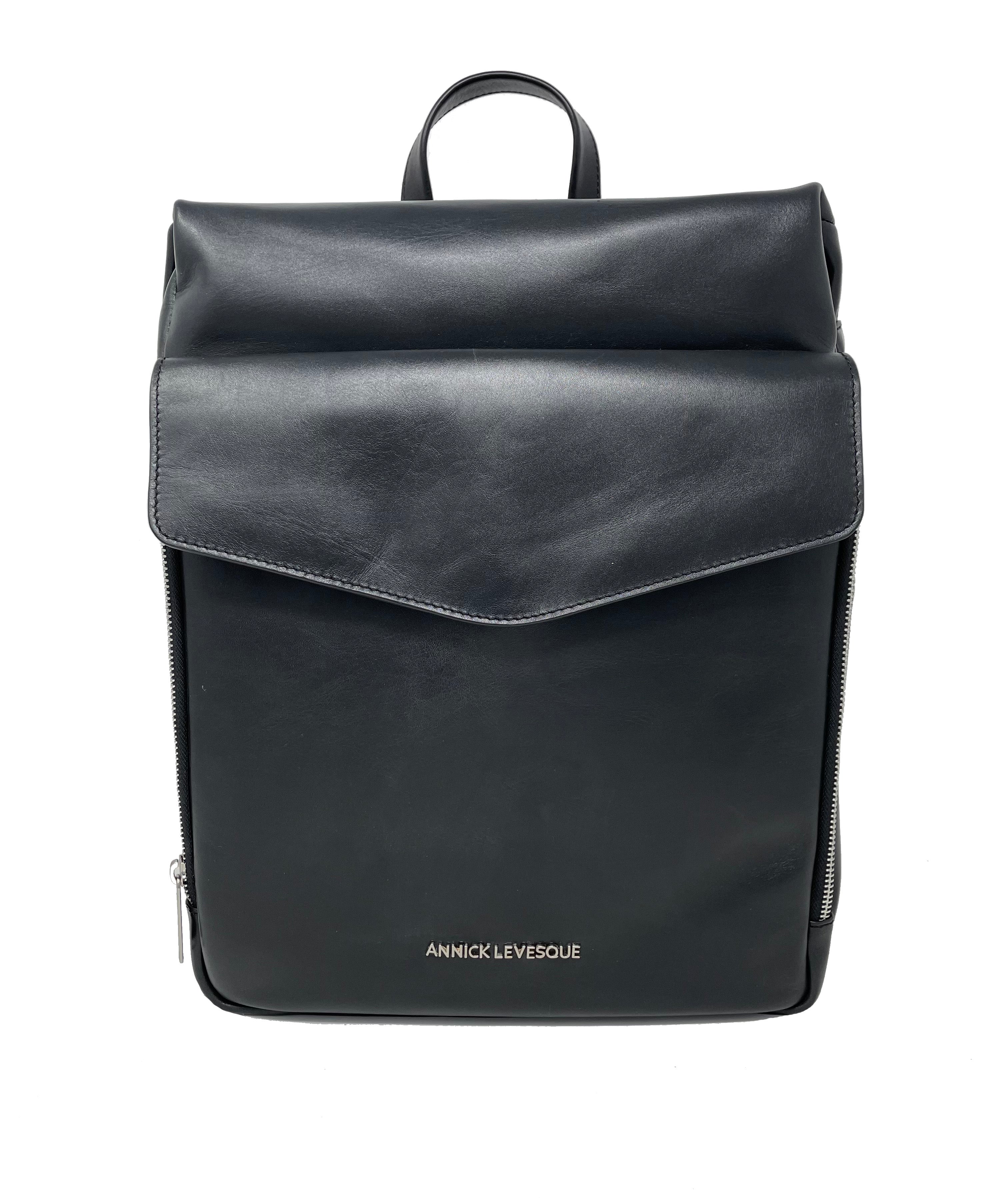 Grand Sac à dos en Cuir véritable Noir | Léanne