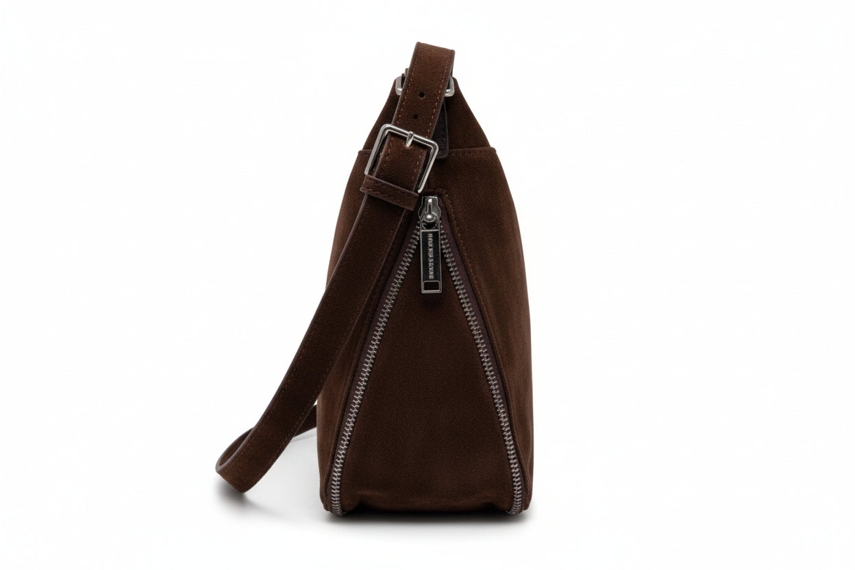 Sac à dos en suède brun, transformable, Josée