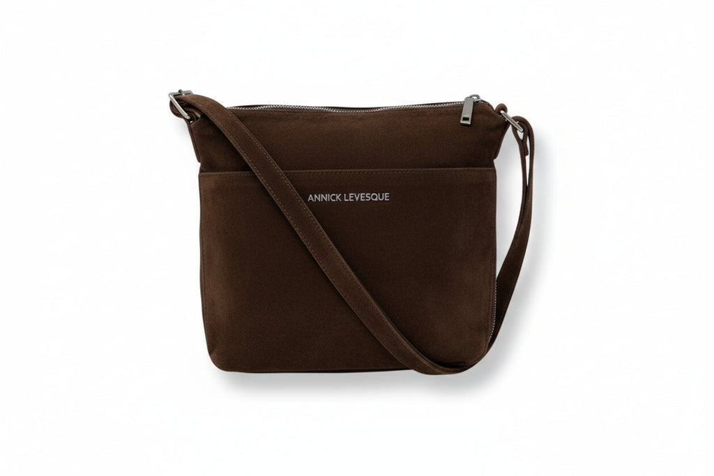 Sac à dos en suède brun, transformable, Josée