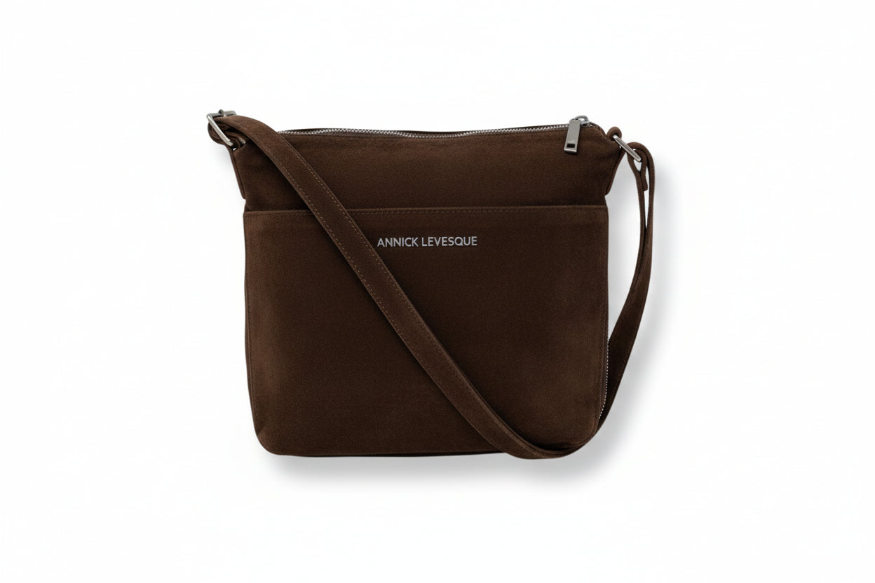 Sac à dos en suède brun, transformable, Josée