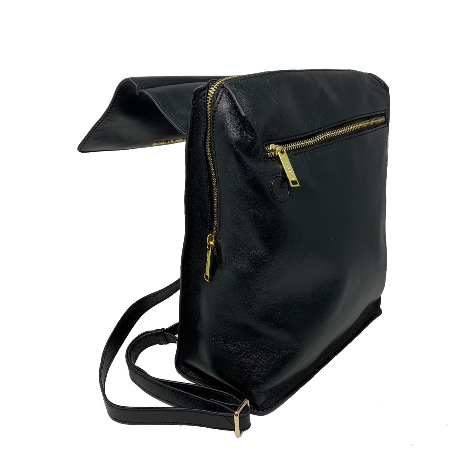 Sac à dos en cuir véritable noir, Antoinette