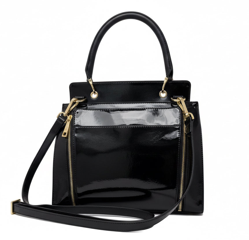 Sac à Main en Cuir Véritable Noir vernis, Chloé