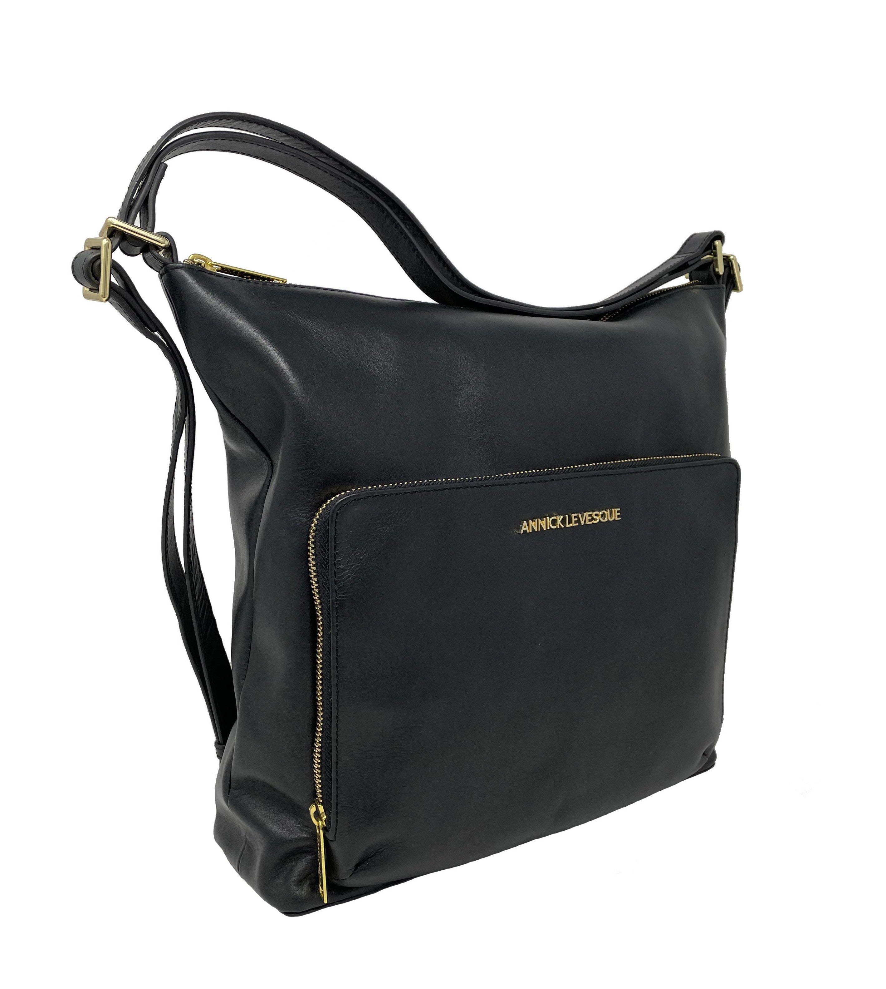 Sac à main en Cuir véritable Transformable Noir - Alexandra