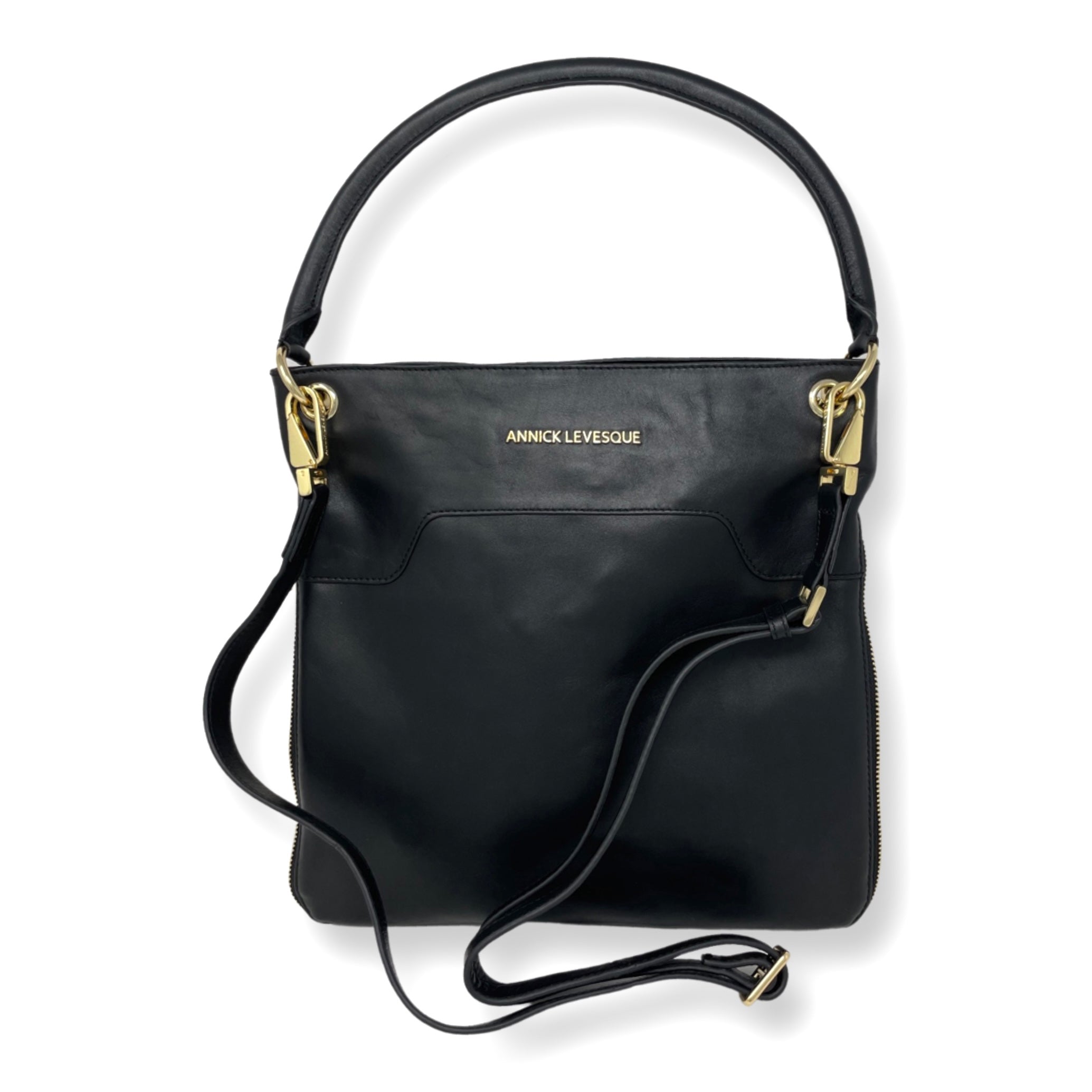 Sac à main en Cuir Véritable Noir, Amélie