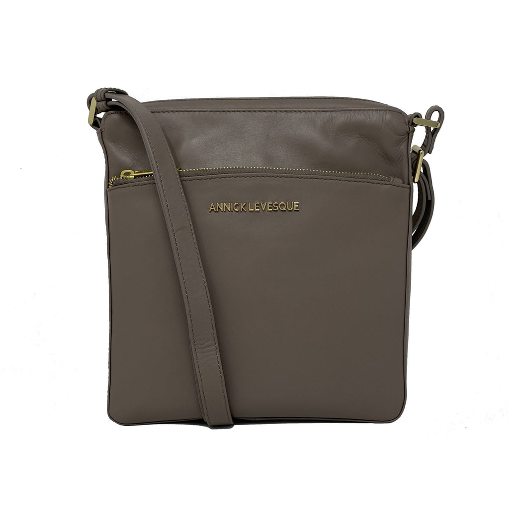 Sac à Bandoulière / Sacoche en cuir véritable Taupe | Gisèle