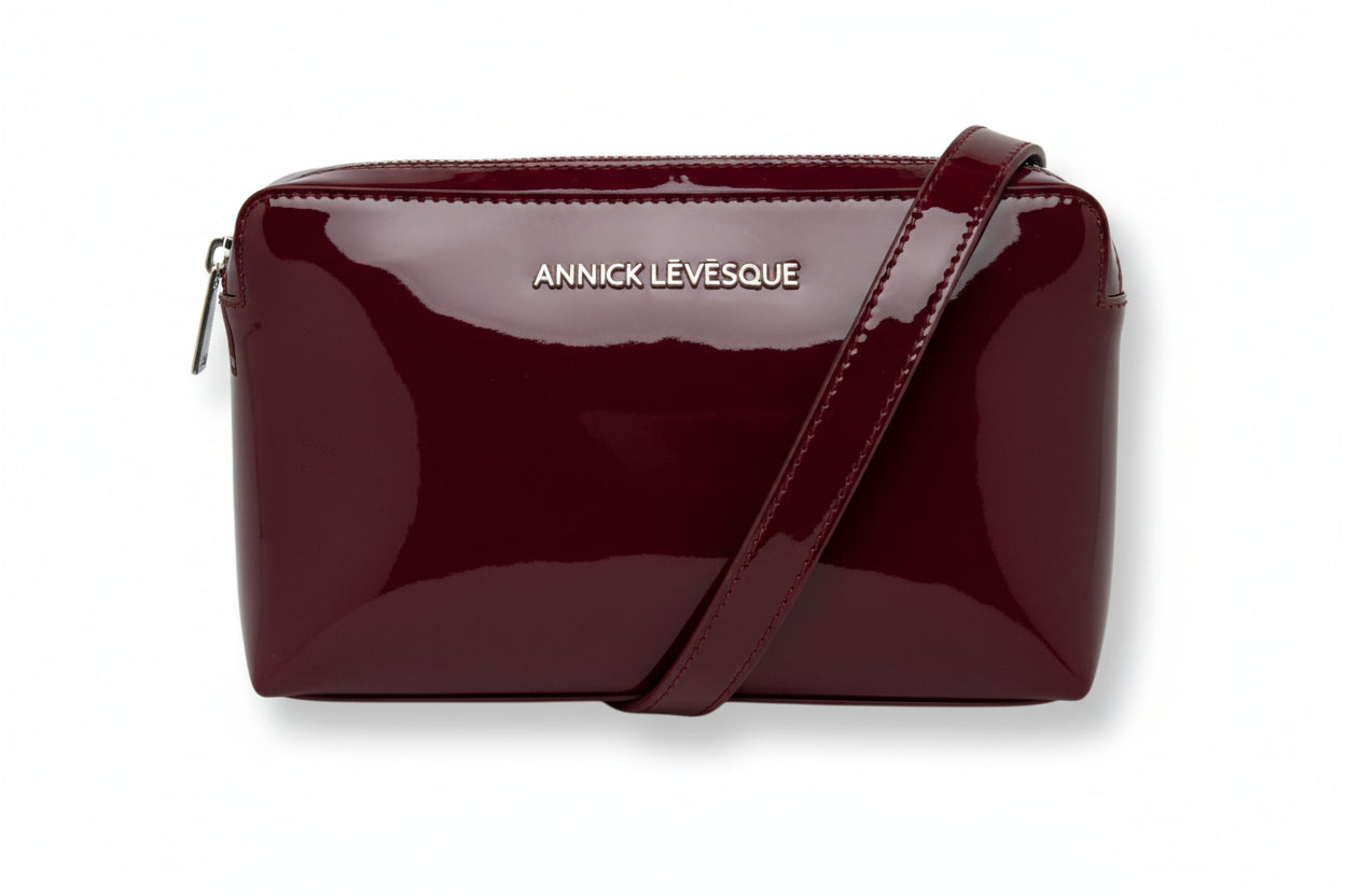 Petit sac bandoulière en Cuir Annie, rouge bordeaux foncé patin souple
