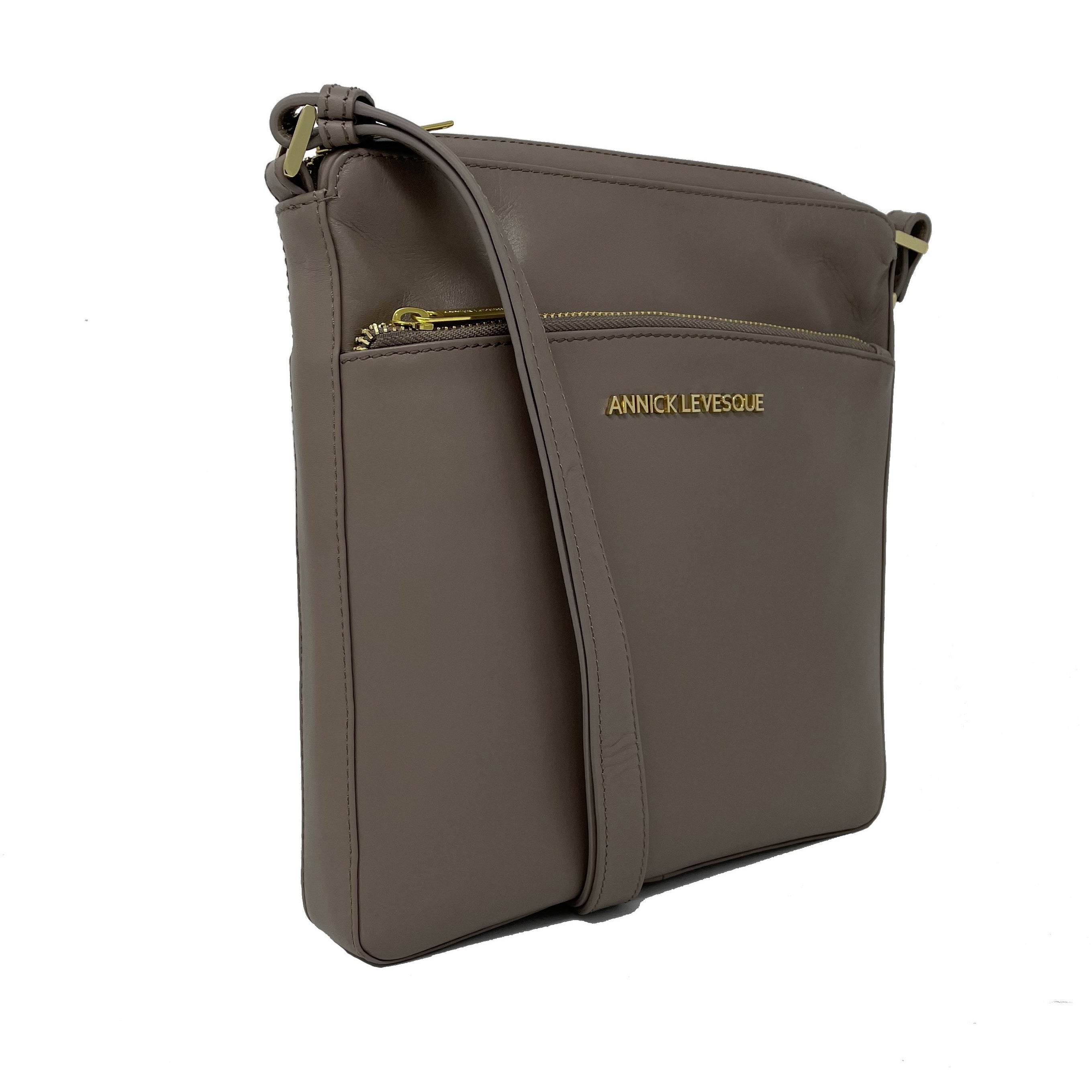 Sac à Bandoulière / Sacoche en cuir véritable Taupe | Gisèle