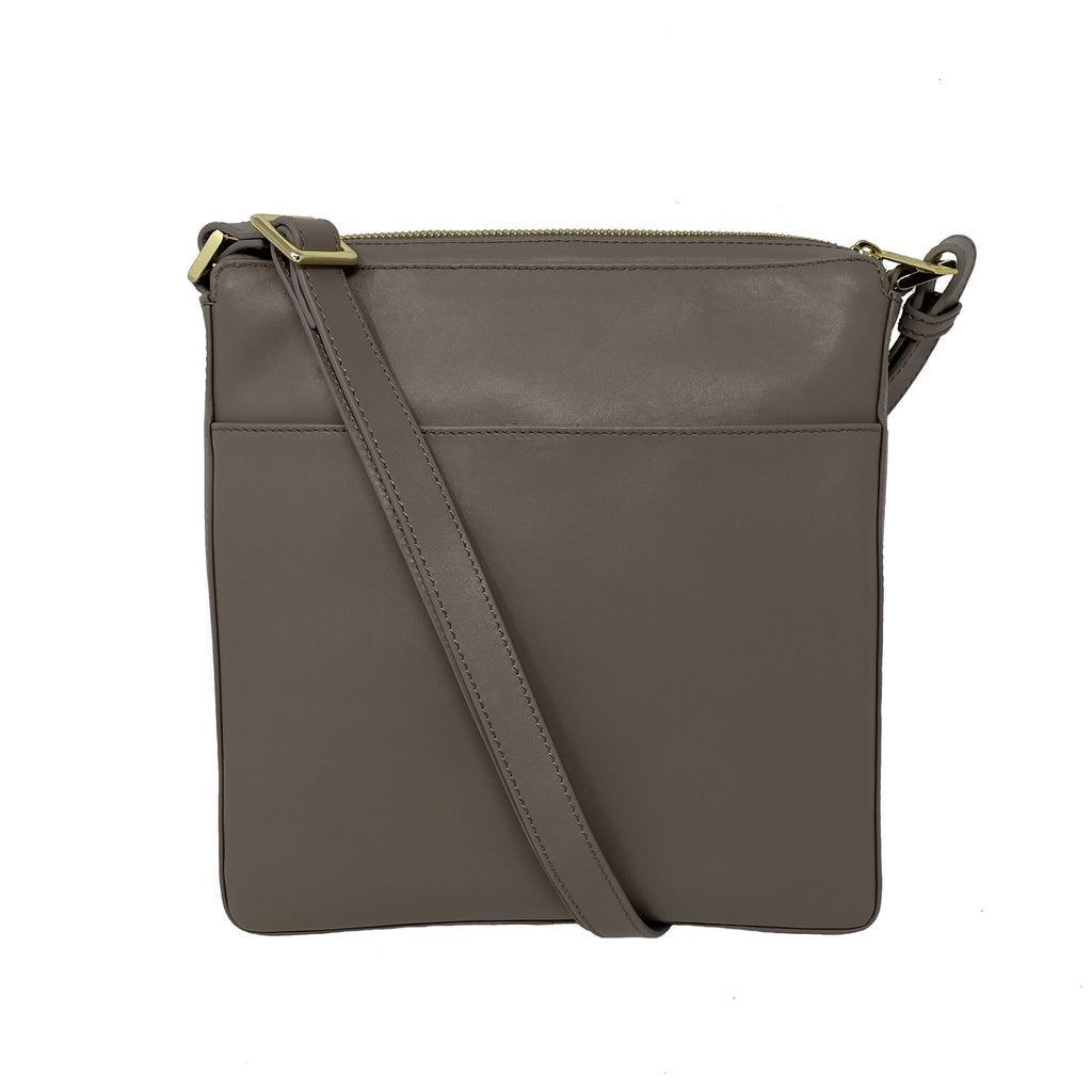 Sac à Bandoulière / Sacoche en cuir véritable Taupe | Gisèle