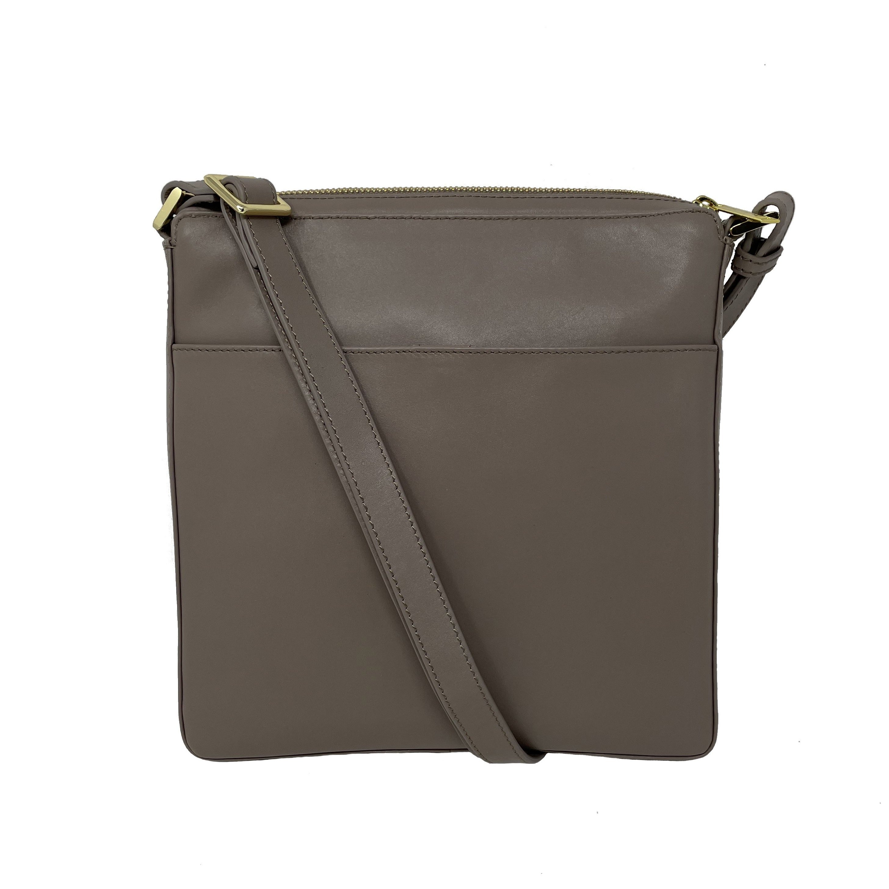 Sac à Bandoulière / Sacoche en cuir véritable Taupe | Gisèle