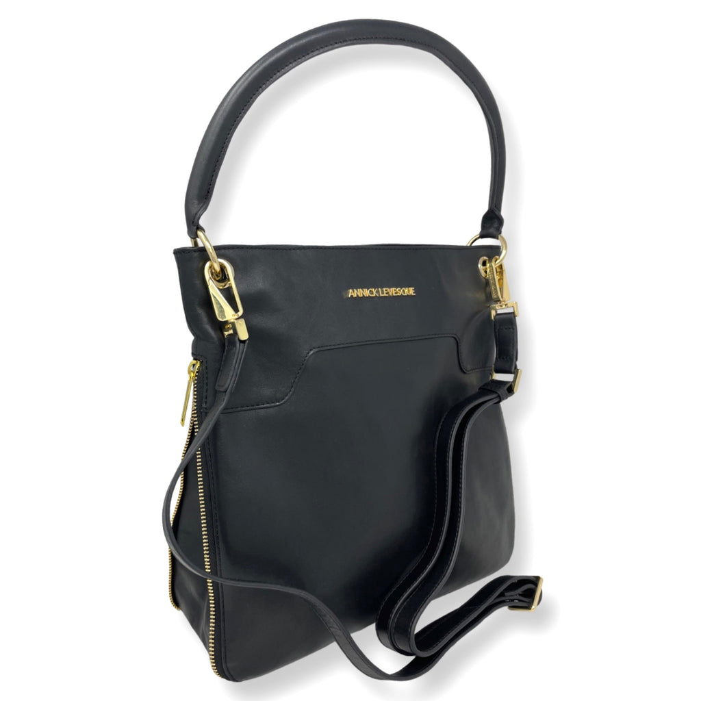 Sac à main en Cuir Véritable Noir, Amélie