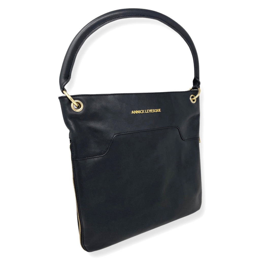 Sac à main en Cuir Véritable Noir, Amélie