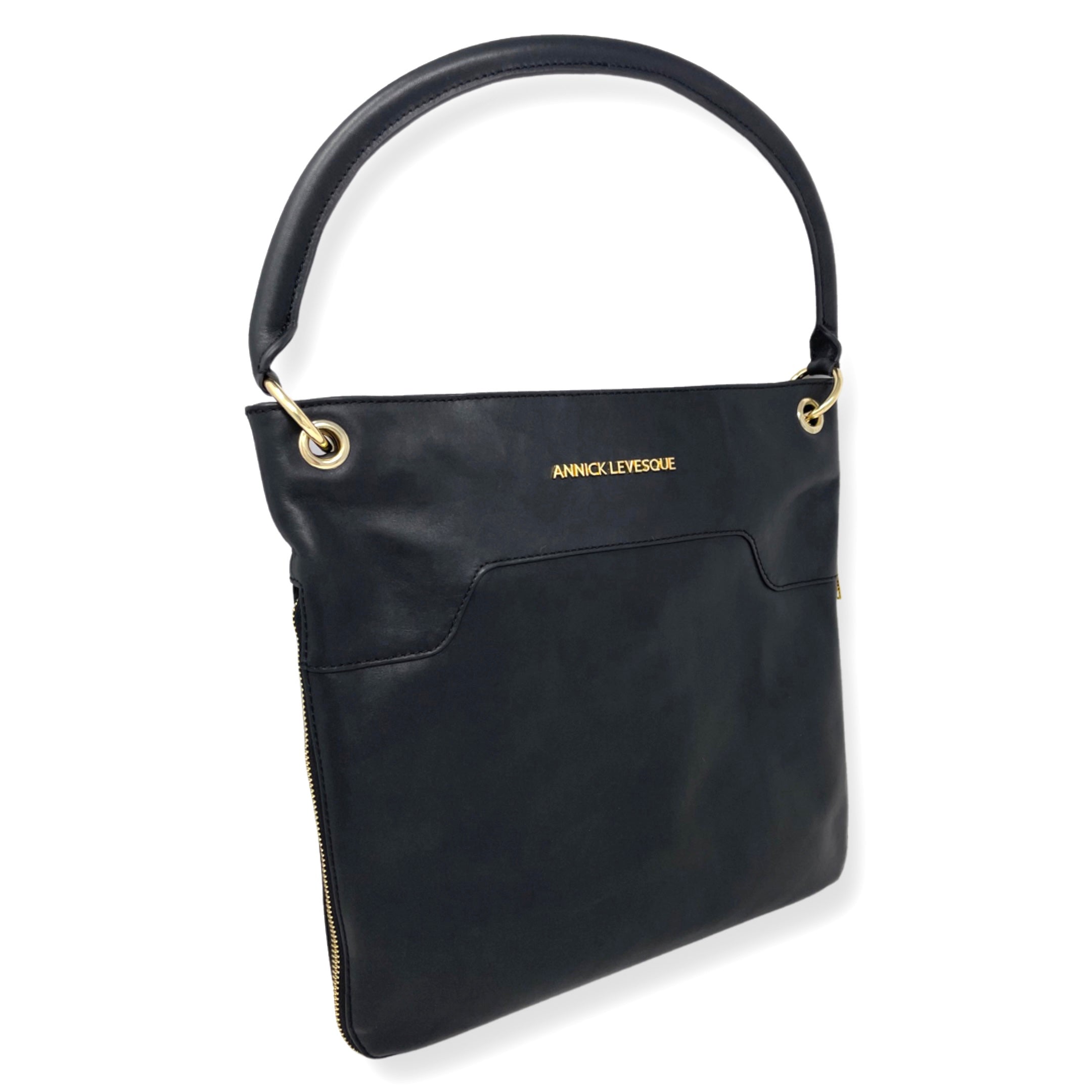 Sac à main en Cuir Véritable Noir, Amélie