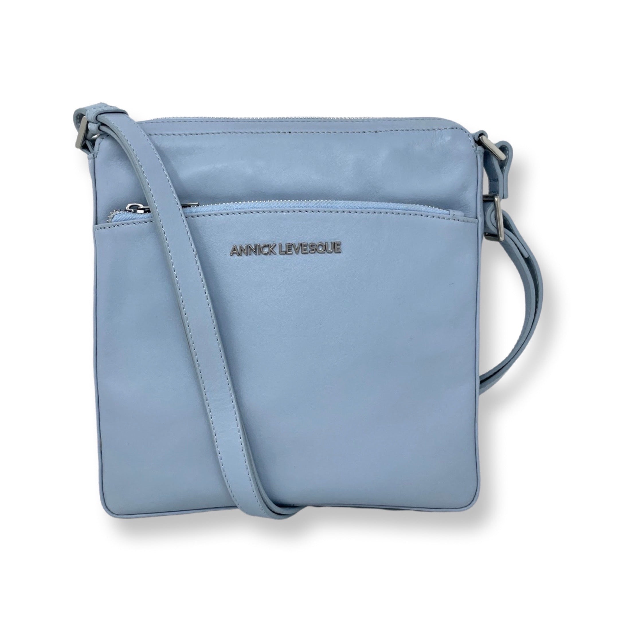 Sac à Bandoulière en cuir véritable Bleu Pâle, Gisèle