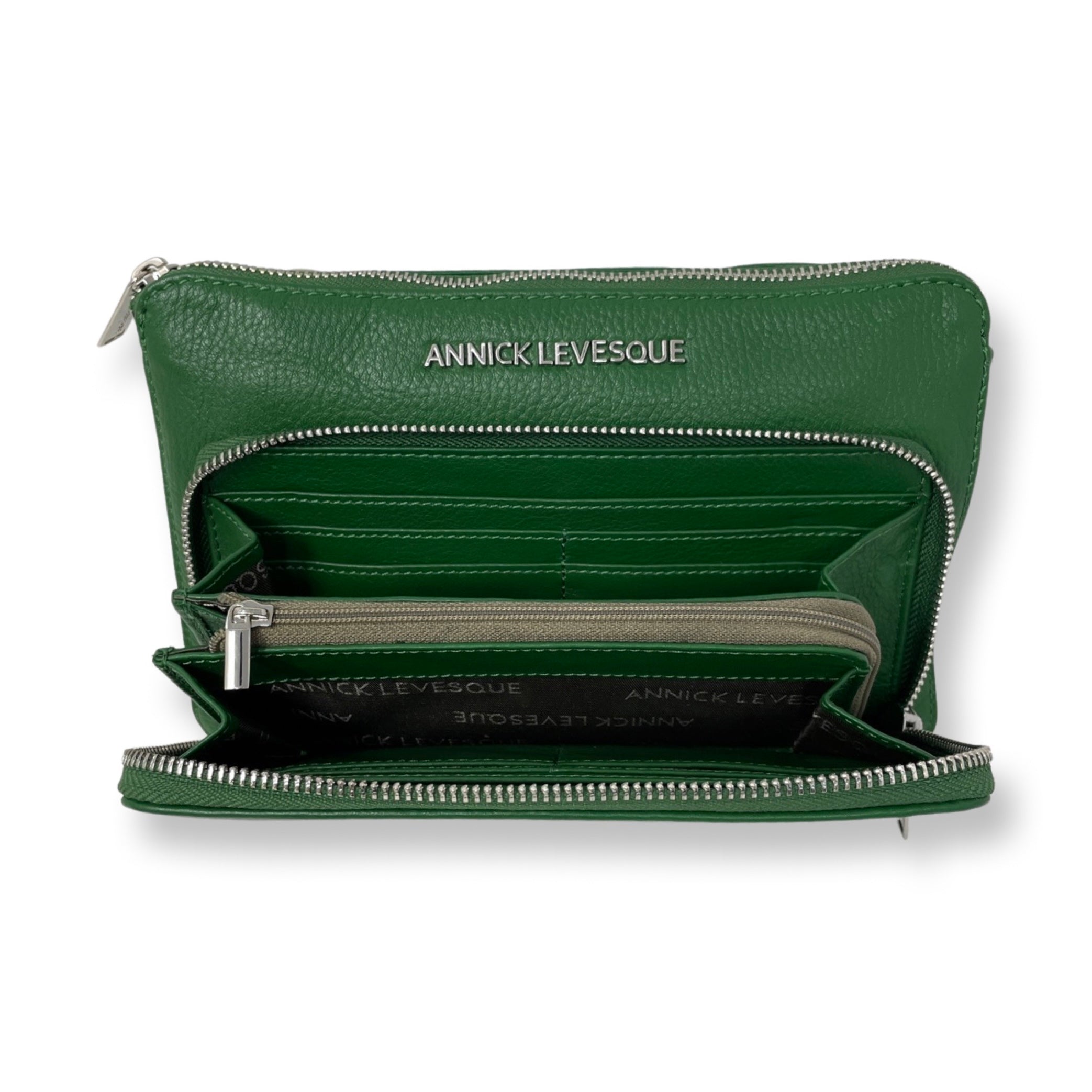 Petit sac bandoulière portefeuille cuir vert - Carmen