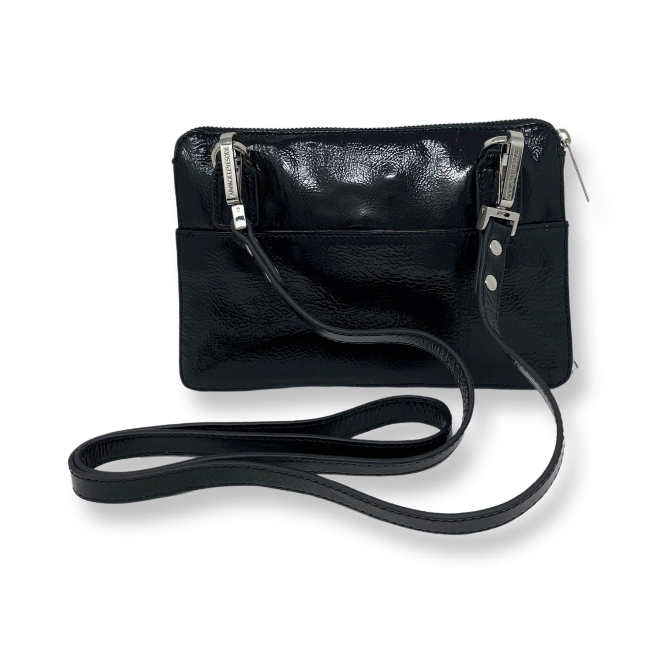 Petit sac à Bandoulière Portefeuille en Cuir Vernis Noir Patin, Carmen - PRÉCOMMANDE