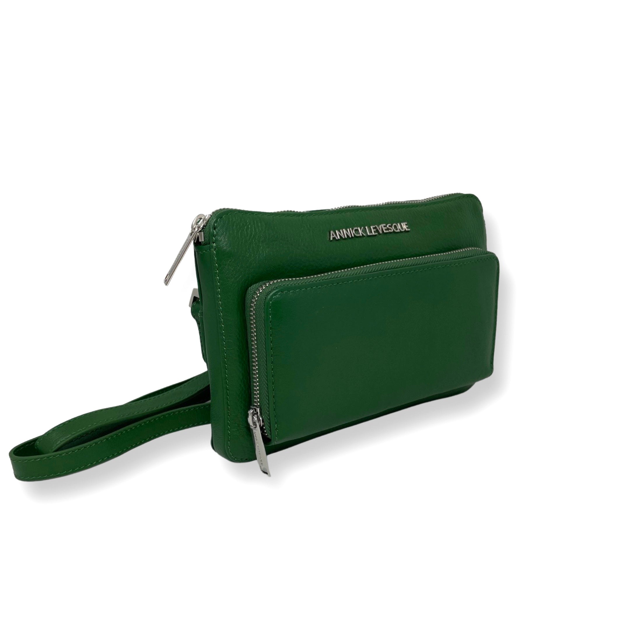 Petit sac bandoulière portefeuille cuir vert - Carmen