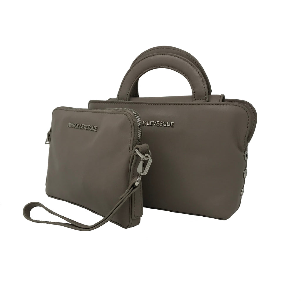 Sac à Main en Cuir Clarence, deux en un, taupe