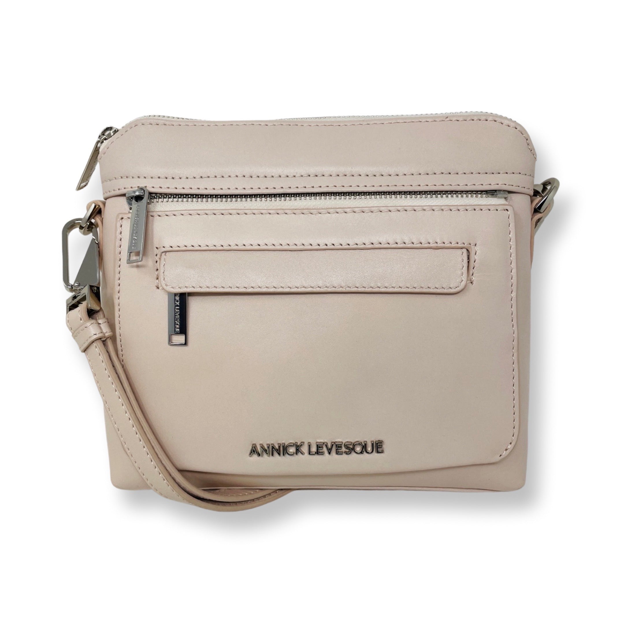 Petit sac à bandoulière en cuir rose poudre, Brigitte