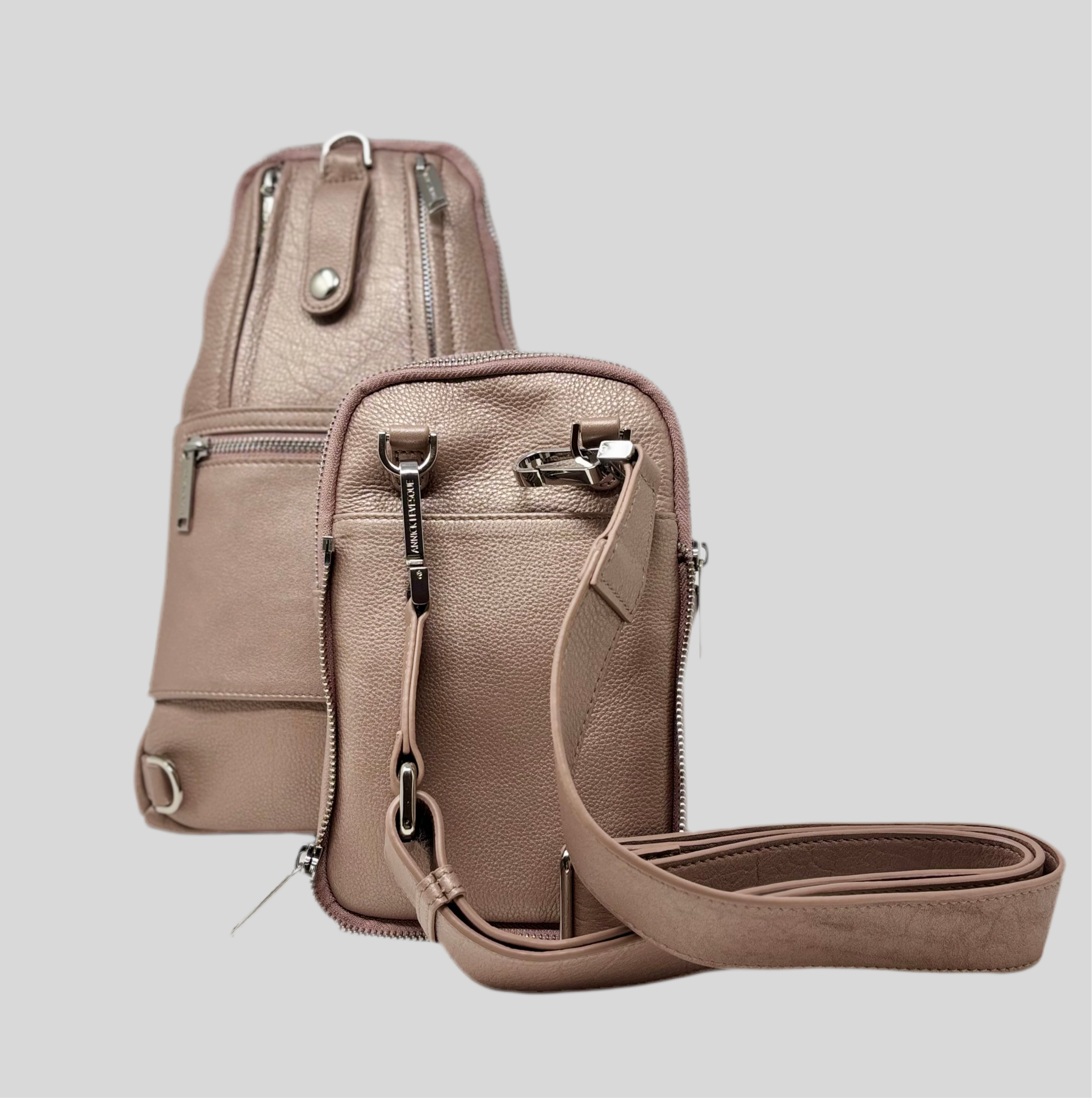 Sac bandoulière 3 en 1 Unisexe avec section pour carte RFID, Rose Platine Gabriel