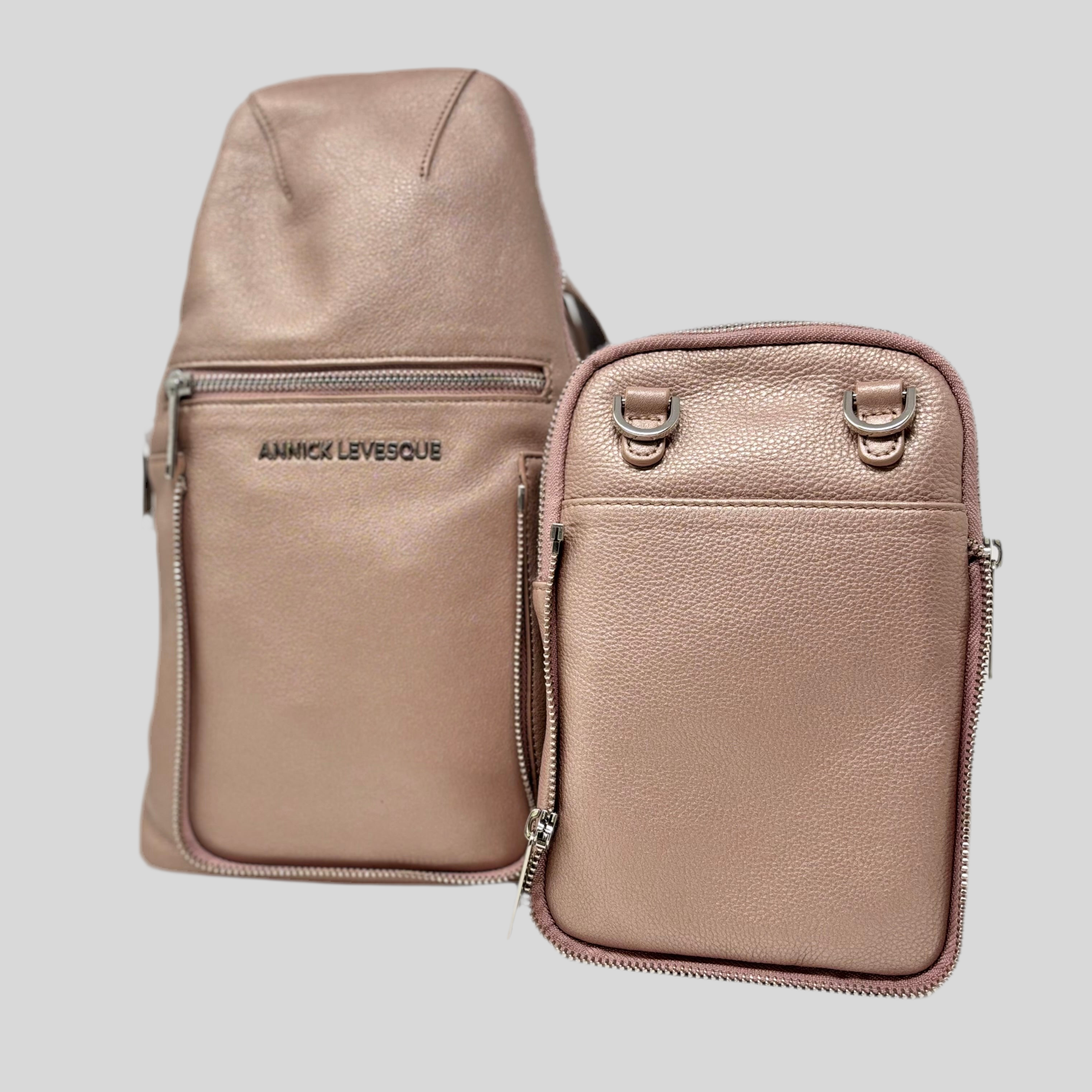 Sac bandoulière 3 en 1 Unisexe avec section pour carte RFID, Rose Platine Gabriel