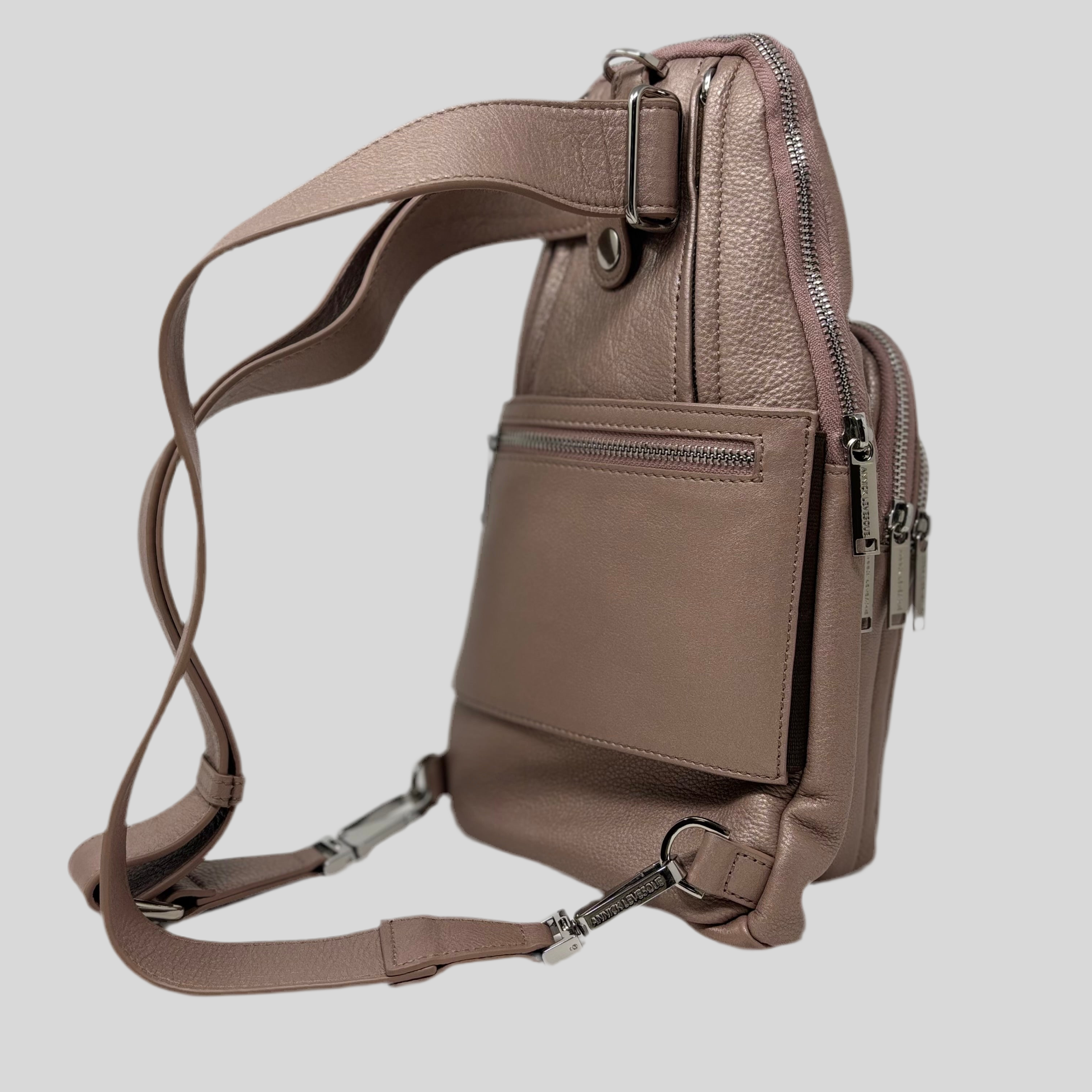 Sac bandoulière 3 en 1 Unisexe avec section pour carte RFID, Rose Platine Gabriel