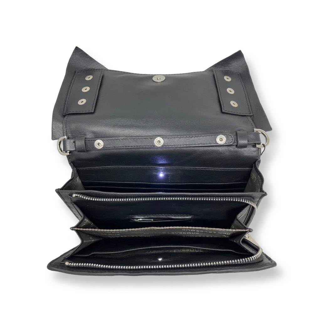 Sac à main en cuir véritable noir avec noeud papillon | Scarlett - PRÉCOMMANDE