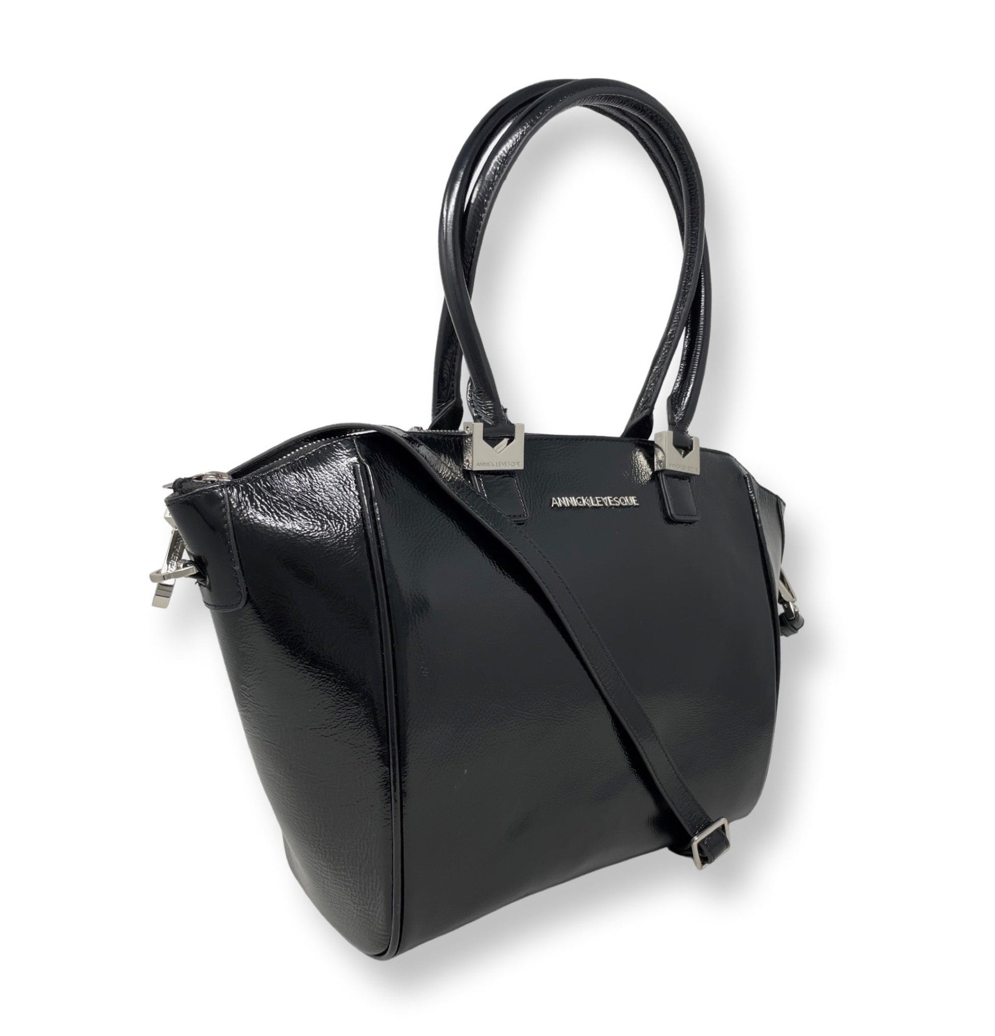 Sac à Main en Cuir Verni Noir Souple | Mona Moyen