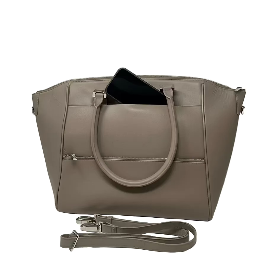 Grand Sac à Main en Cuir Taupe | Mona