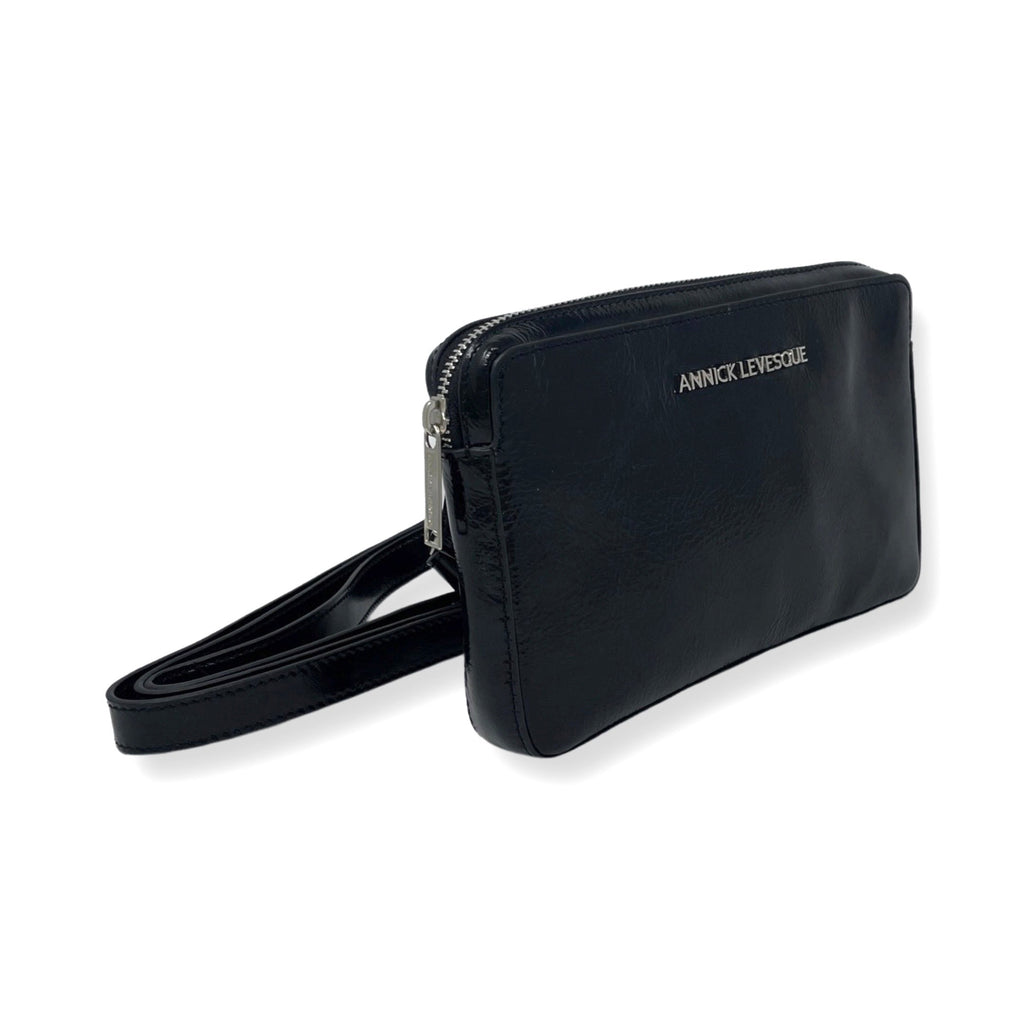 Petit sac bandoulière en Cuir Vernis souple Noir, Annie - PRÉCOMMANDE