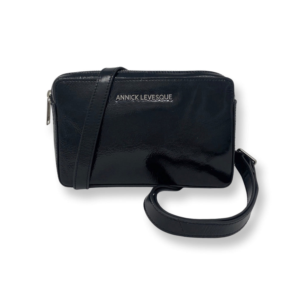 Petit sac bandoulière en Cuir Vernis souple Noir, Annie - PRÉCOMMANDE