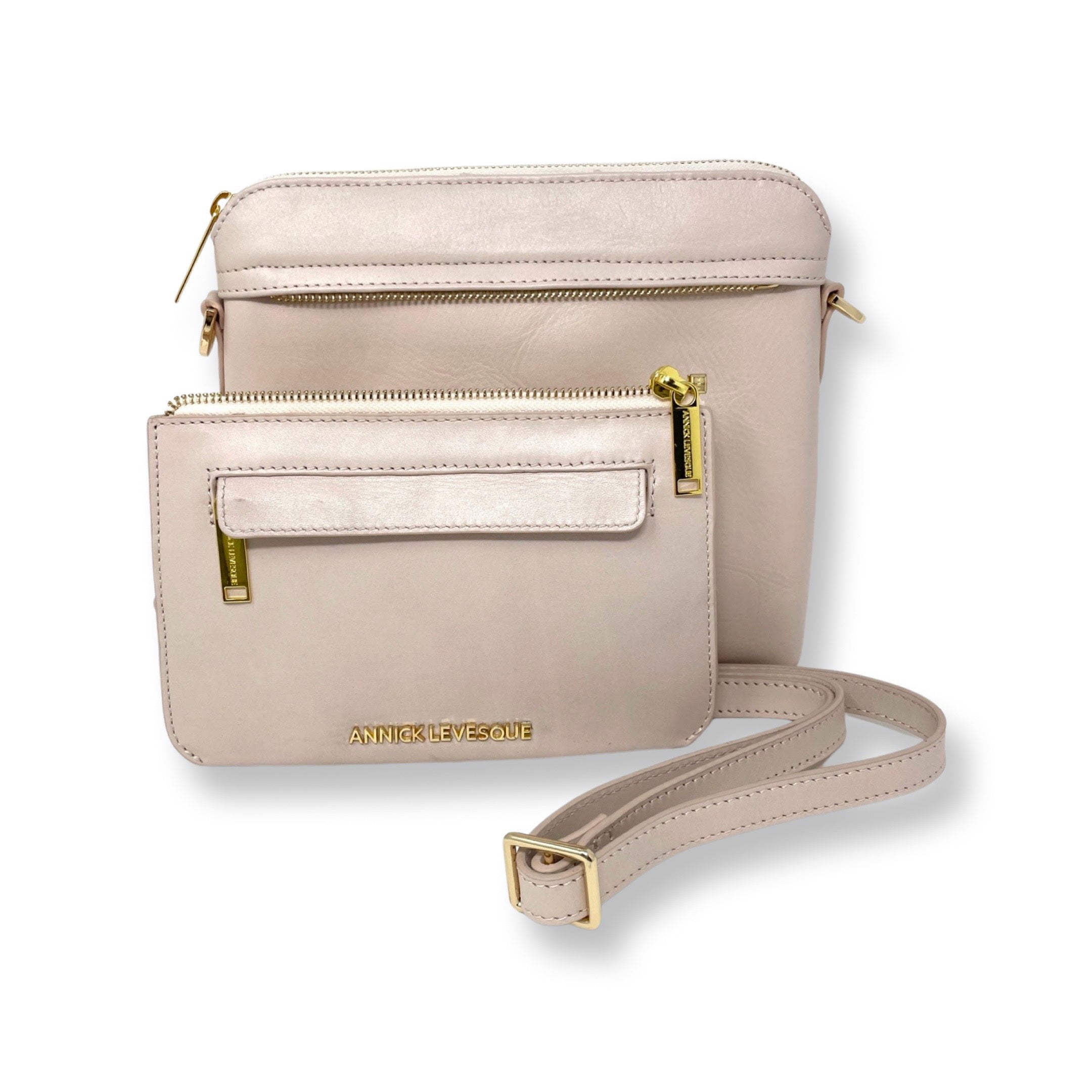 Petit sac à bandoulière en cuir rose poudre, Brigitte