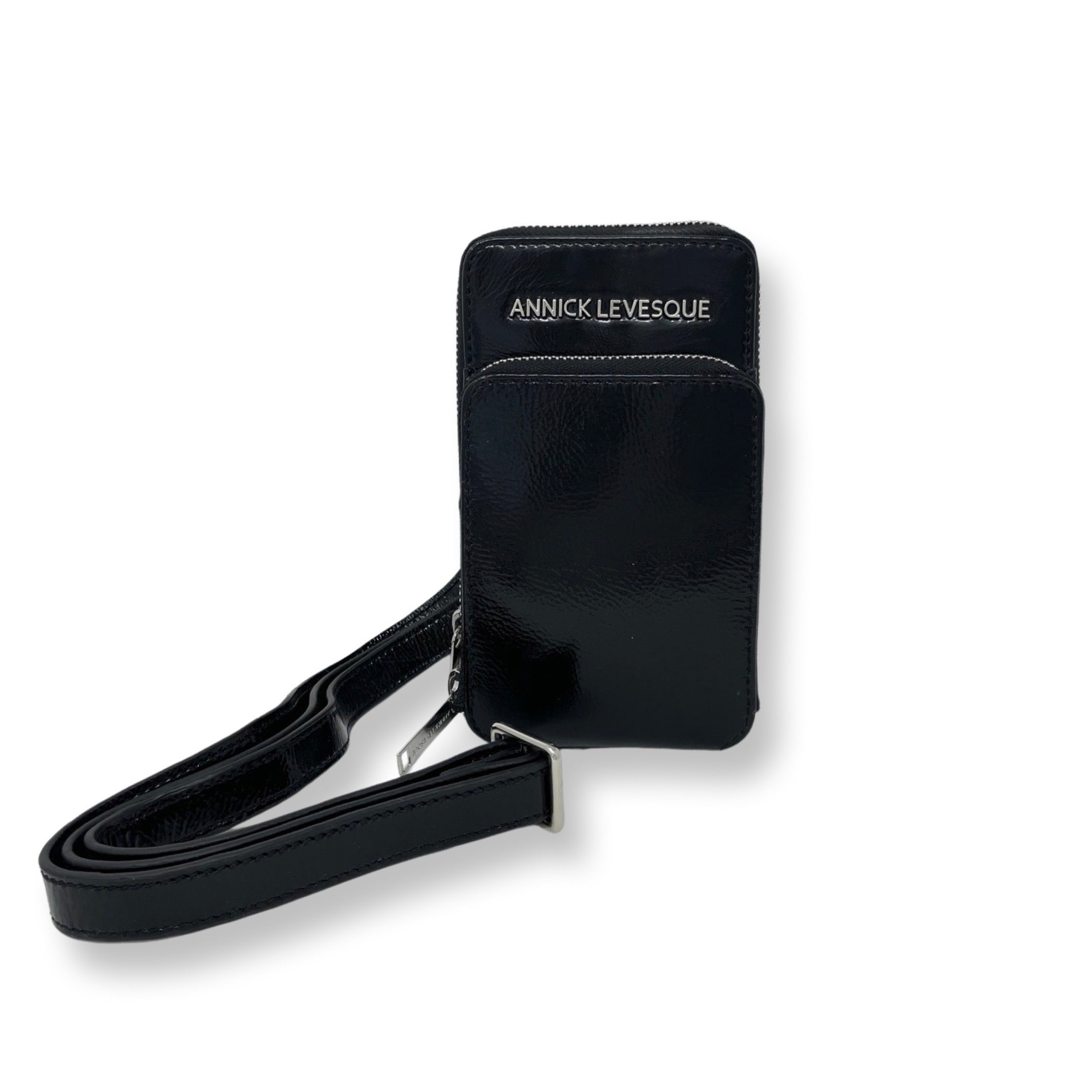 Petit sac à bandoulière en cuir vernis noir vernis - Marie-Josée