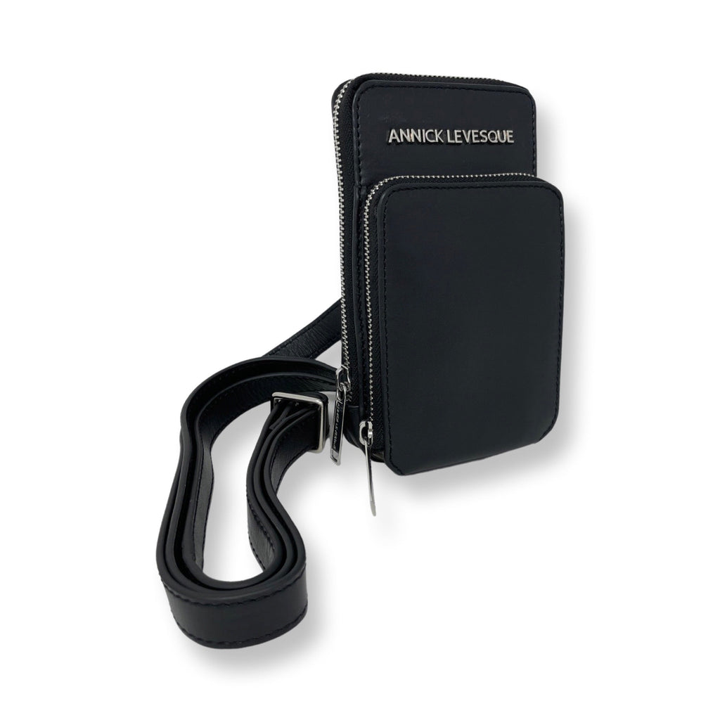 Petit Sac à Bandoulière en Cuir Véritable Noir, Marie-Josée