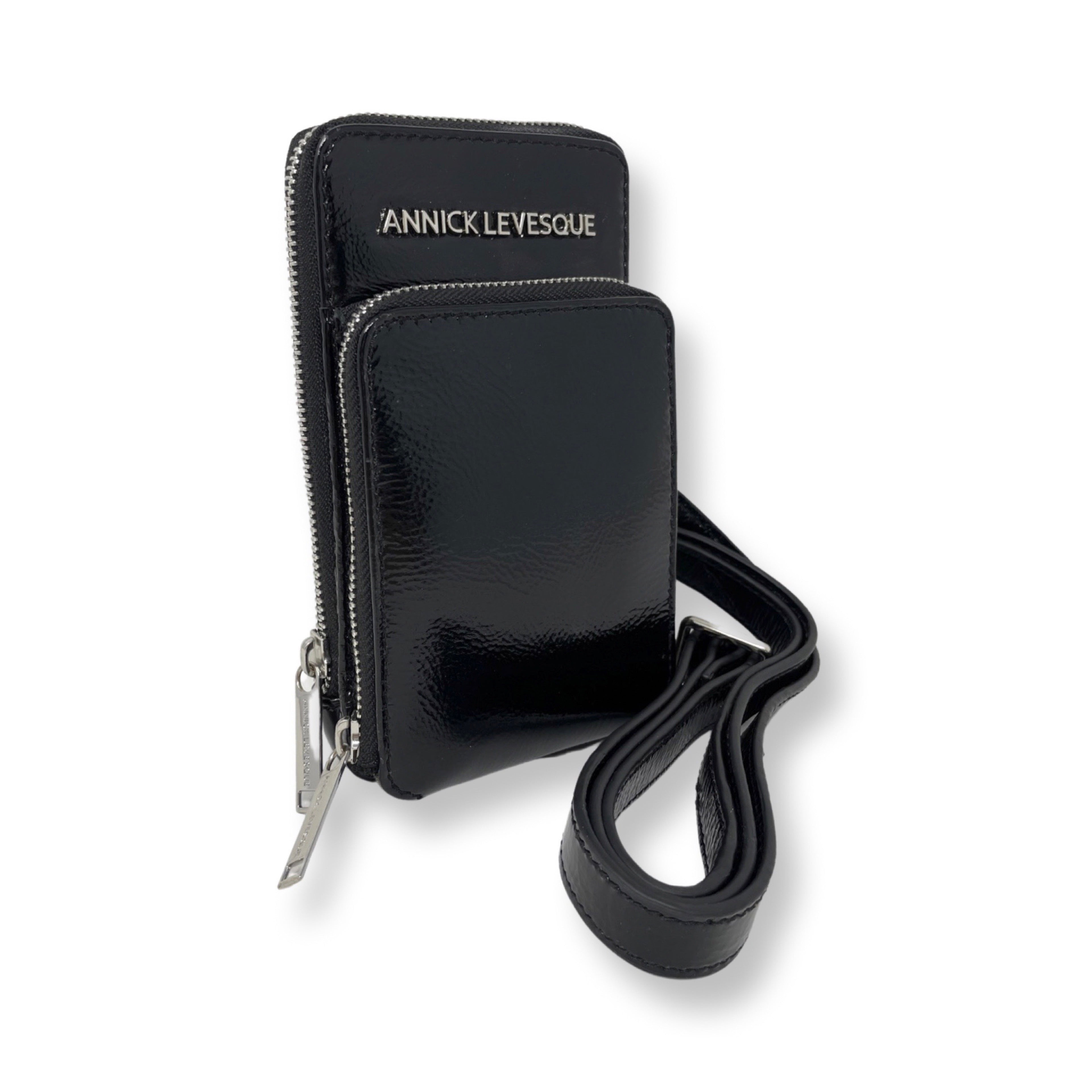Petit sac à bandoulière en cuir vernis noir vernis - Marie-Josée