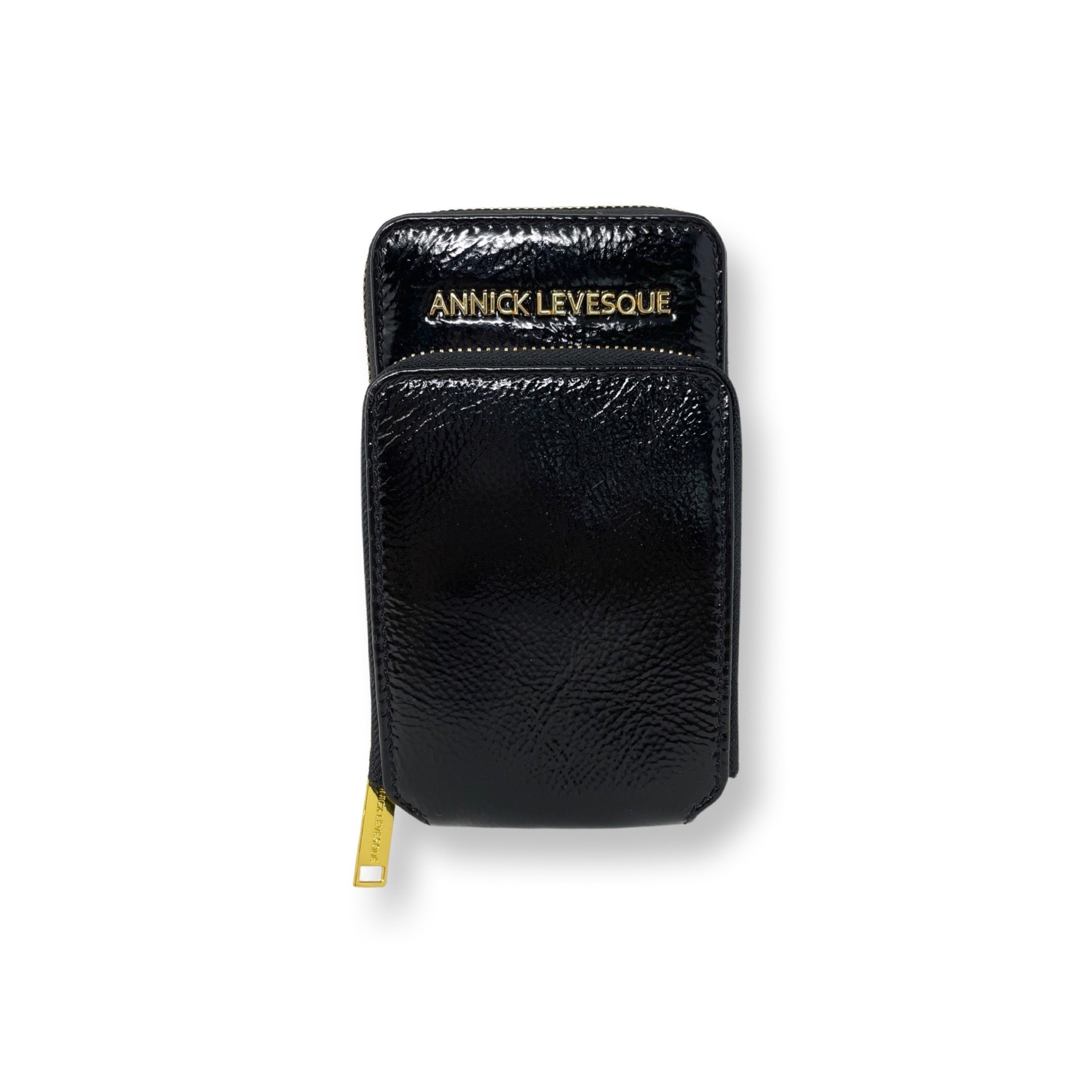 Petit sac à bandoulière en cuir vernis noir vernis - Marie-Josée
