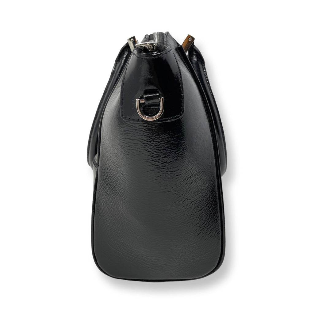 Sac à Main en Cuir Verni Noir Souple | Mona Moyen