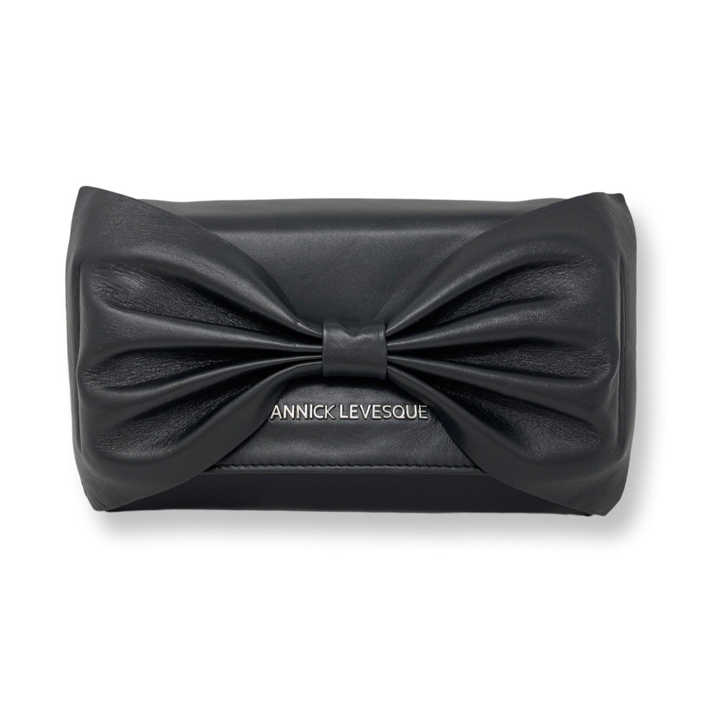 Sac à main en cuir véritable noir avec noeud papillon | Scarlett - PRÉCOMMANDE